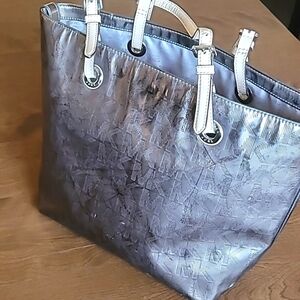 Michael Kors Gold Mirror Signature PVC and Leather Tote Gold tone large bag